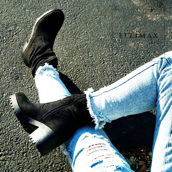 NEW🔥 Slouchy Boot Booties Chunky Heel Lug Sole - Picture 3 of 7